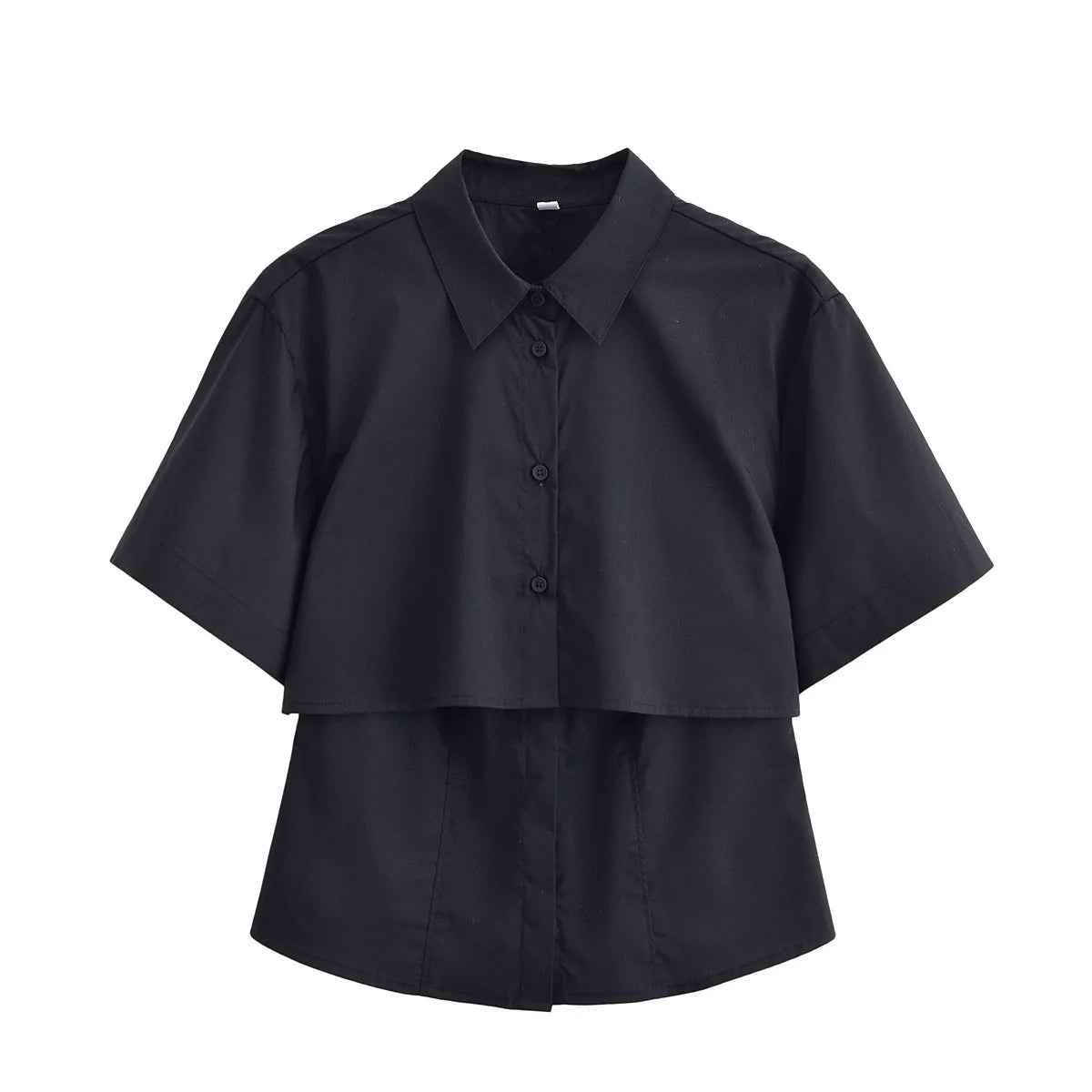 European style new women's fashion versatile temperament solid color short-sleeved lapel design casual shirt