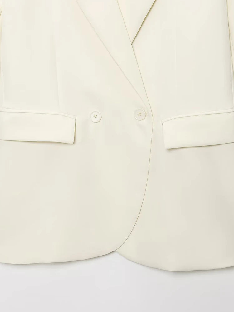 New women's double-breasted commuter long-sleeved suit jacket with ridged decoration, simple loose flared pants