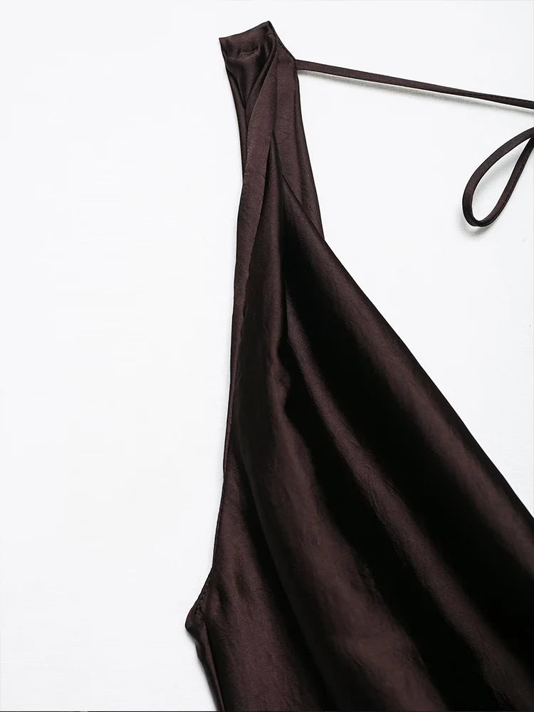 European and American style spring new women's fashion trend temperament satin texture draped collar backless dress