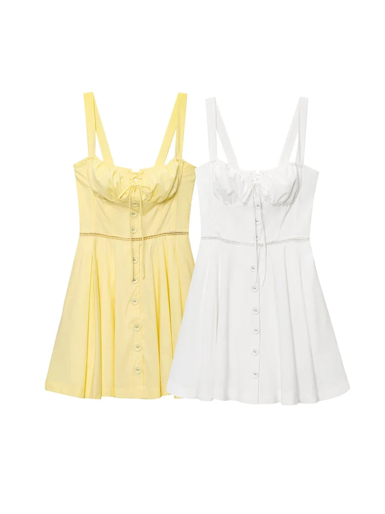 European and American style summer new women's clothing French style solid color splicing back strap waist suspender dress