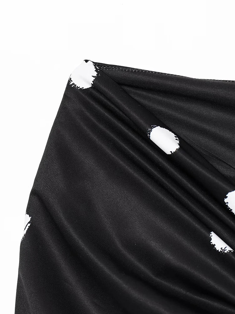 European and American style summer new women's clothing fashionable bow-decorated polka dot print mid-waist slit skirt