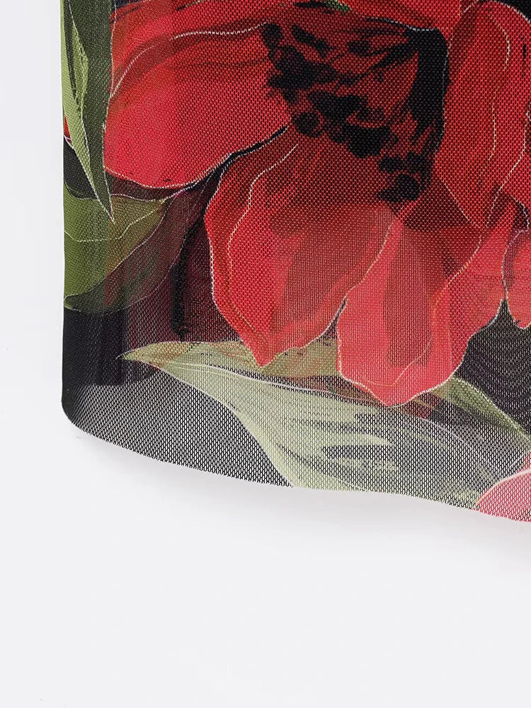 European and American style new summer women's clothing, fashionable printed tulle thin scarf with halter neck dress