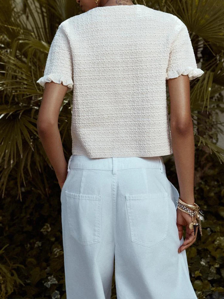 European and American style summer new products Women's clothing Layered decorative round neck short sleeve knitted jacket
