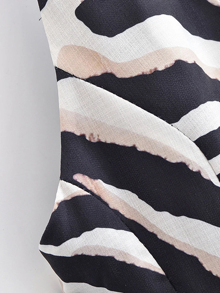 European and American style summer new women's blended V-neck halter neck backless zebra pattern A-line vest