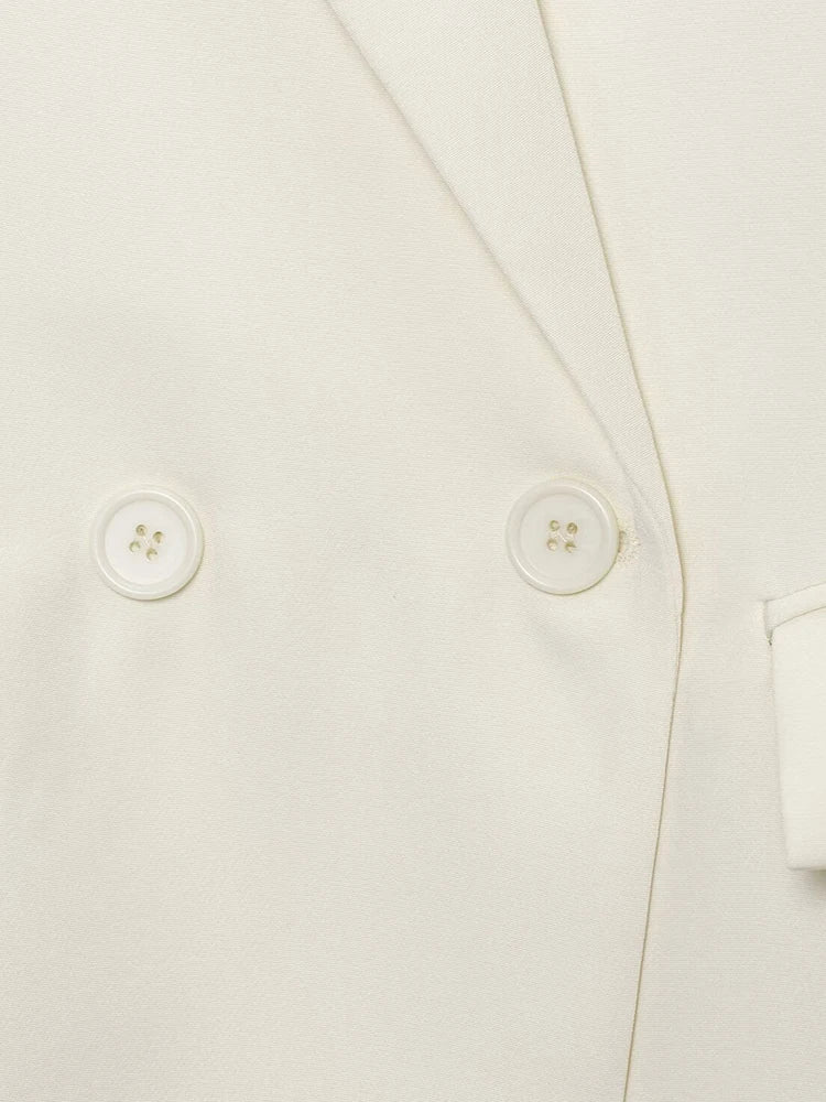 New women's double-breasted commuter long-sleeved suit jacket with ridged decoration, simple loose flared pants