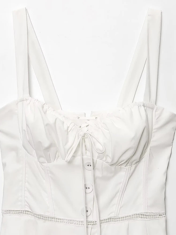 European and American style summer new women's clothing French style solid color splicing back strap waist suspender dress