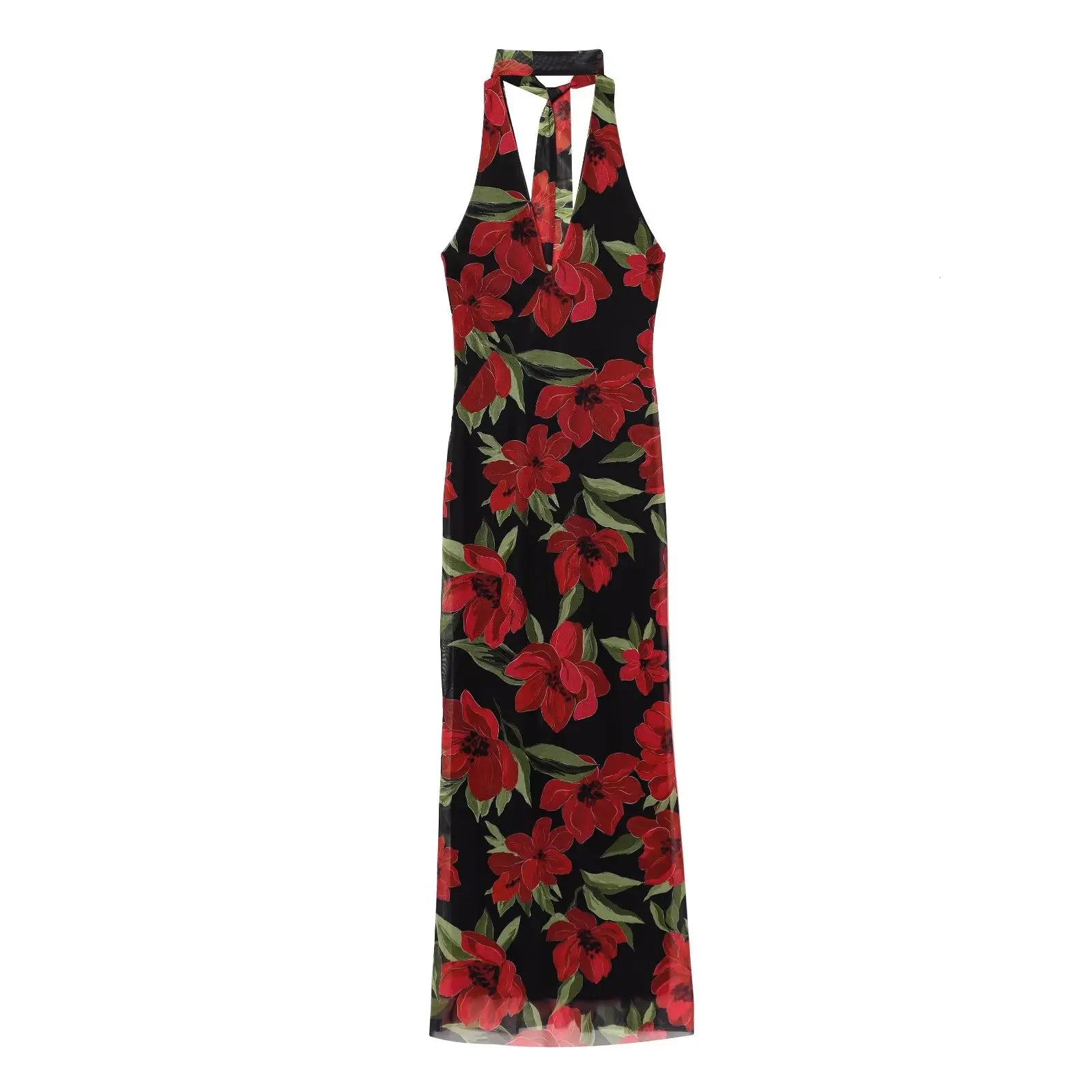 European and American style new summer women's clothing, fashionable printed tulle thin scarf with halter neck dress
