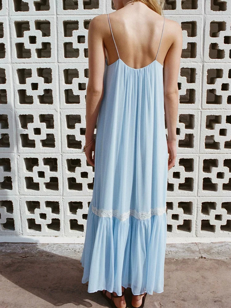 European and American style summer new products women's clothing fashionable lined V-neck thin sling drape dress