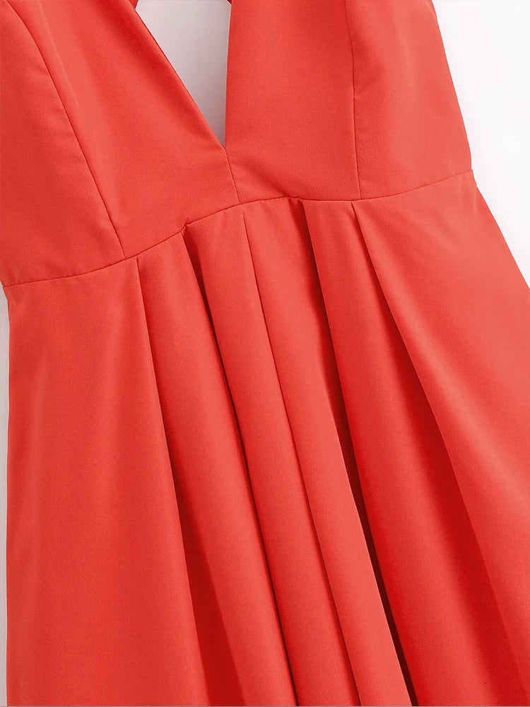 European and American style women's summer new fashion temperament red sexy backless v-neck temperament long dress