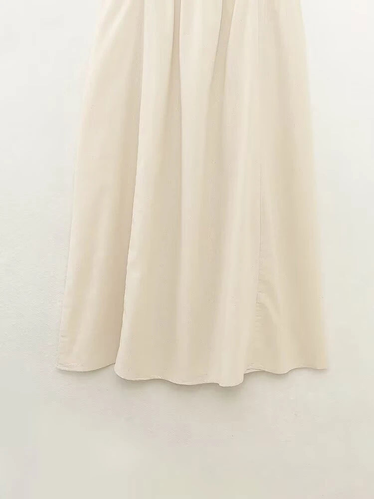 European and American style women's summer new style casual embroidered linen blended midi suspender dress