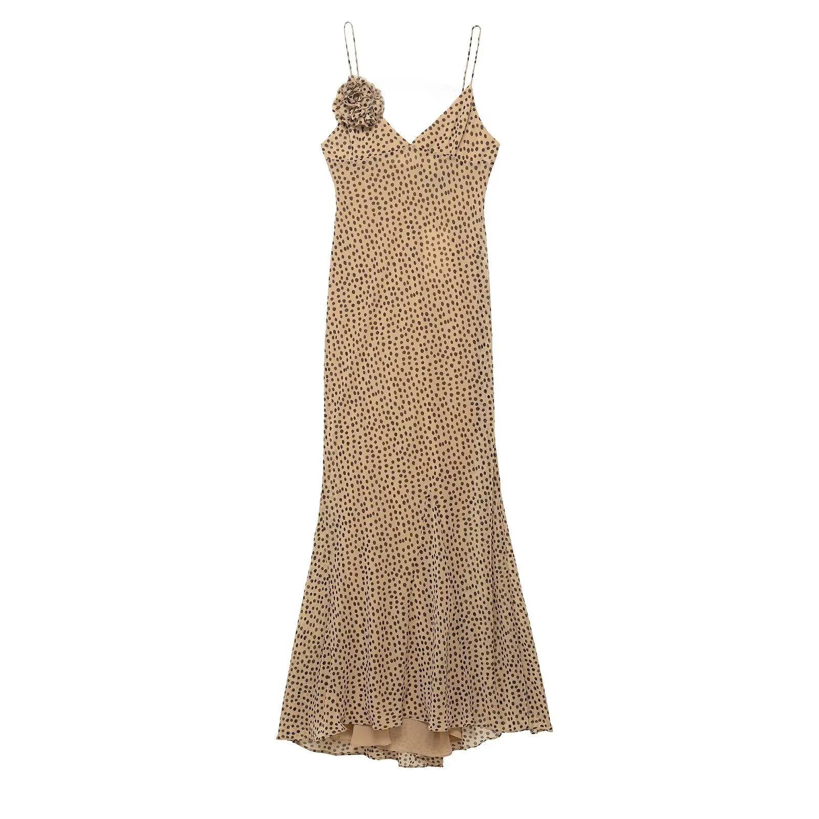 European and American style 2025 summer new products women's clothing flower decoration polka dot suspender long dress