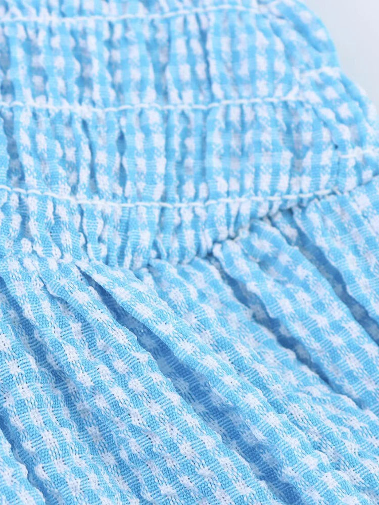 European and American style spring new women's fashion retro round neck sleeveless slim fit plaid midi dress