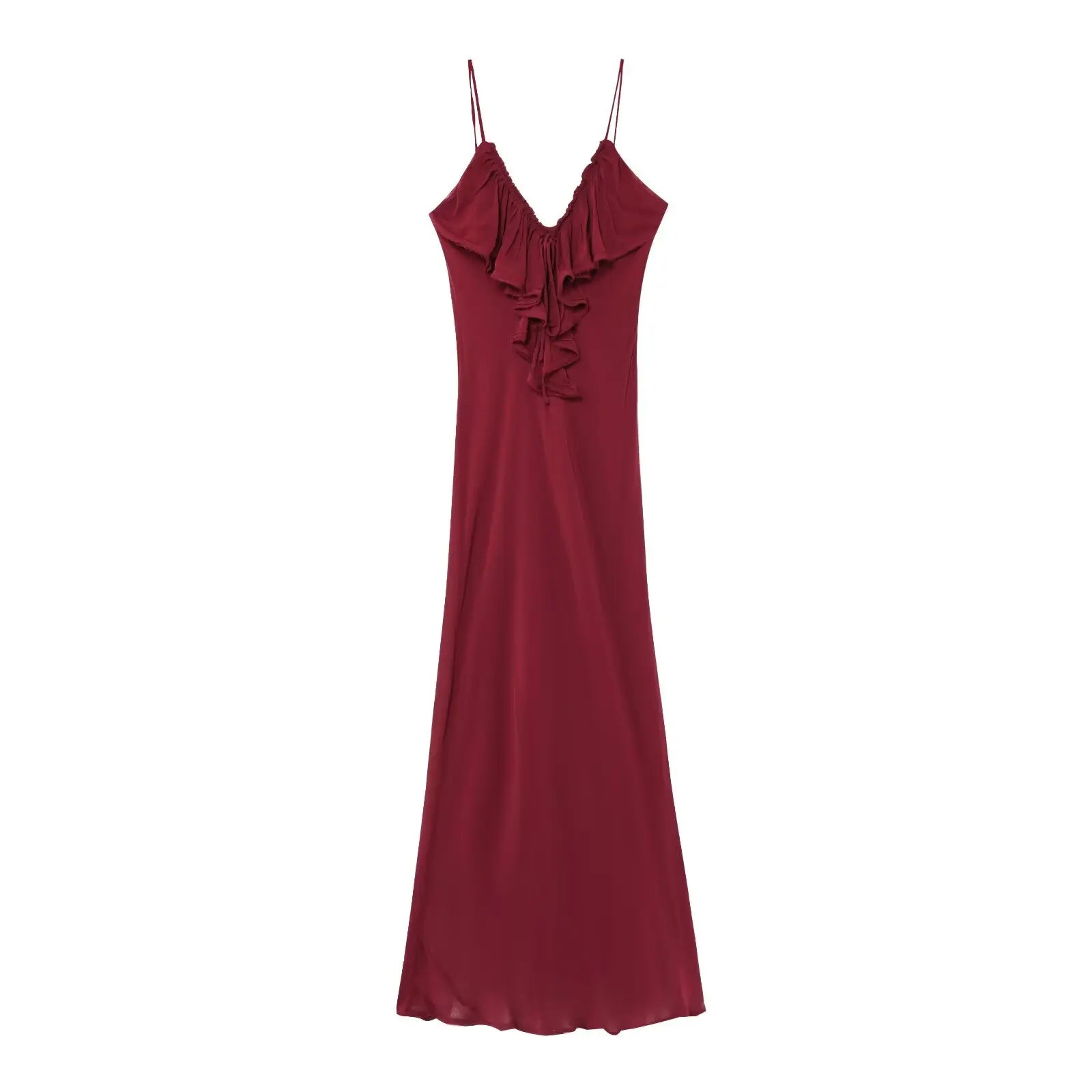 European and American style women's clothing new style fashionable temperament ruffled sling long V-neck dress