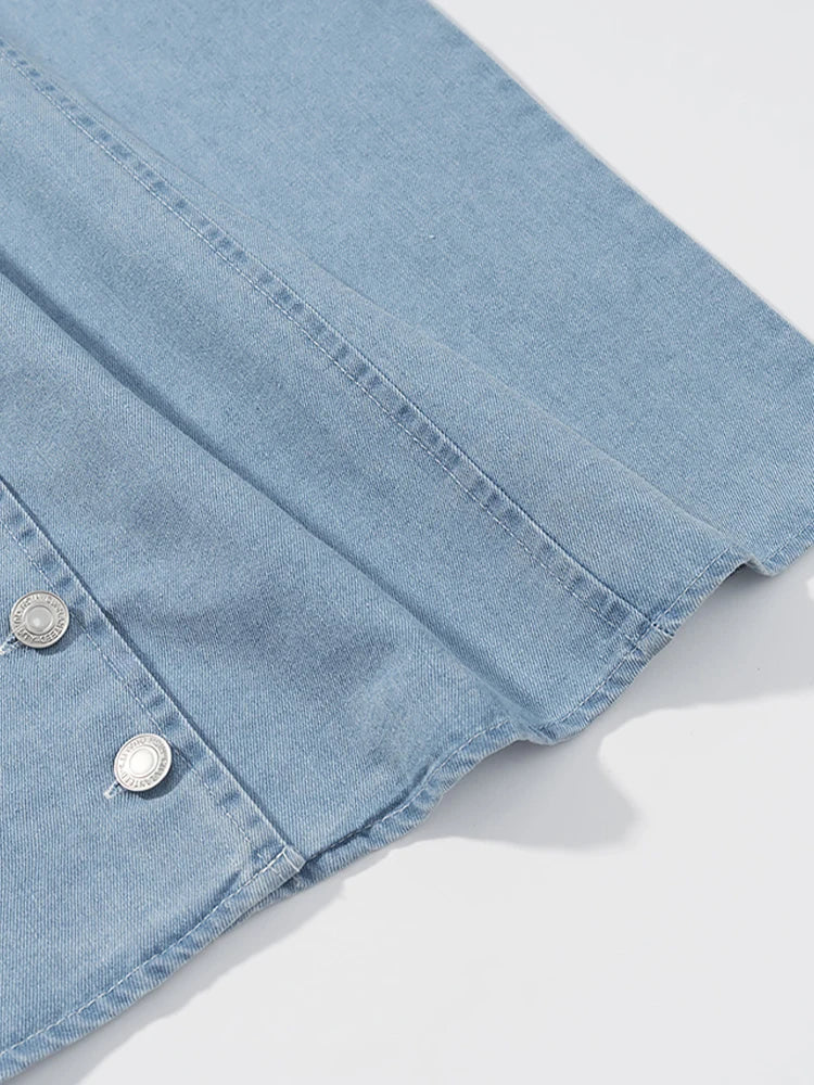 Summer new women's clothing European and American fashion simple solid color lapel single-breasted sleeveless denim dress